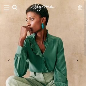 Sezane Sage Green Silk Blouse